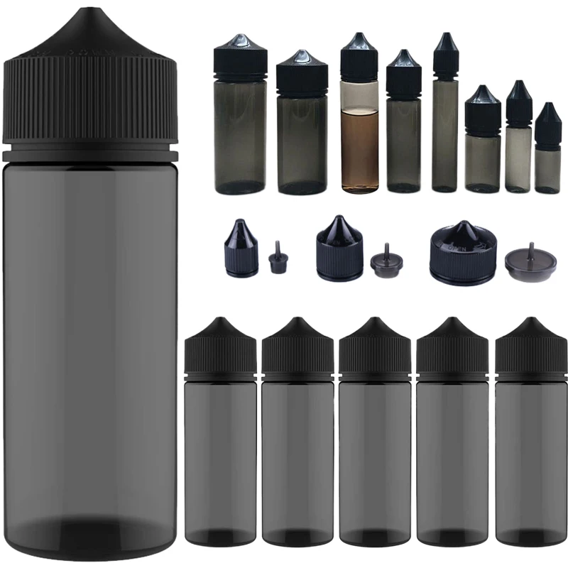 Juice Bottle Dropper - 5 pçs 10/15/30/60/100/120ml preto pet plástico